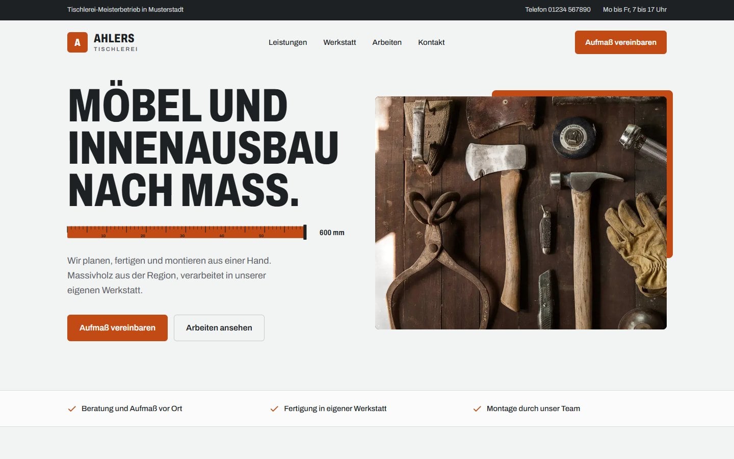 Nachher: modernisierte Website Tischlerei Ahlers