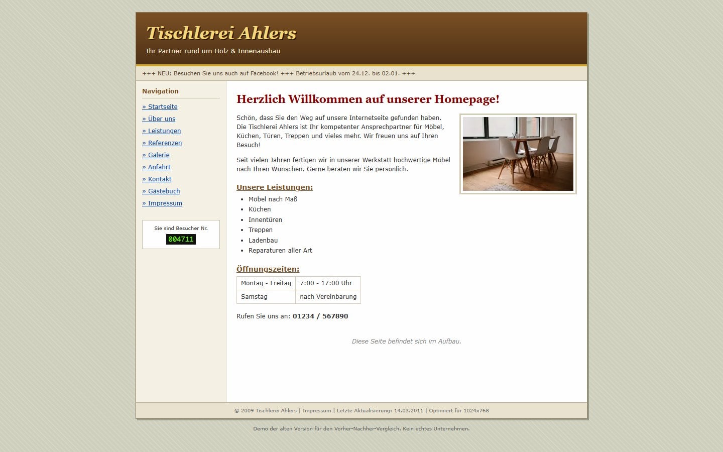 Vorher: veraltete Website Tischlerei Ahlers